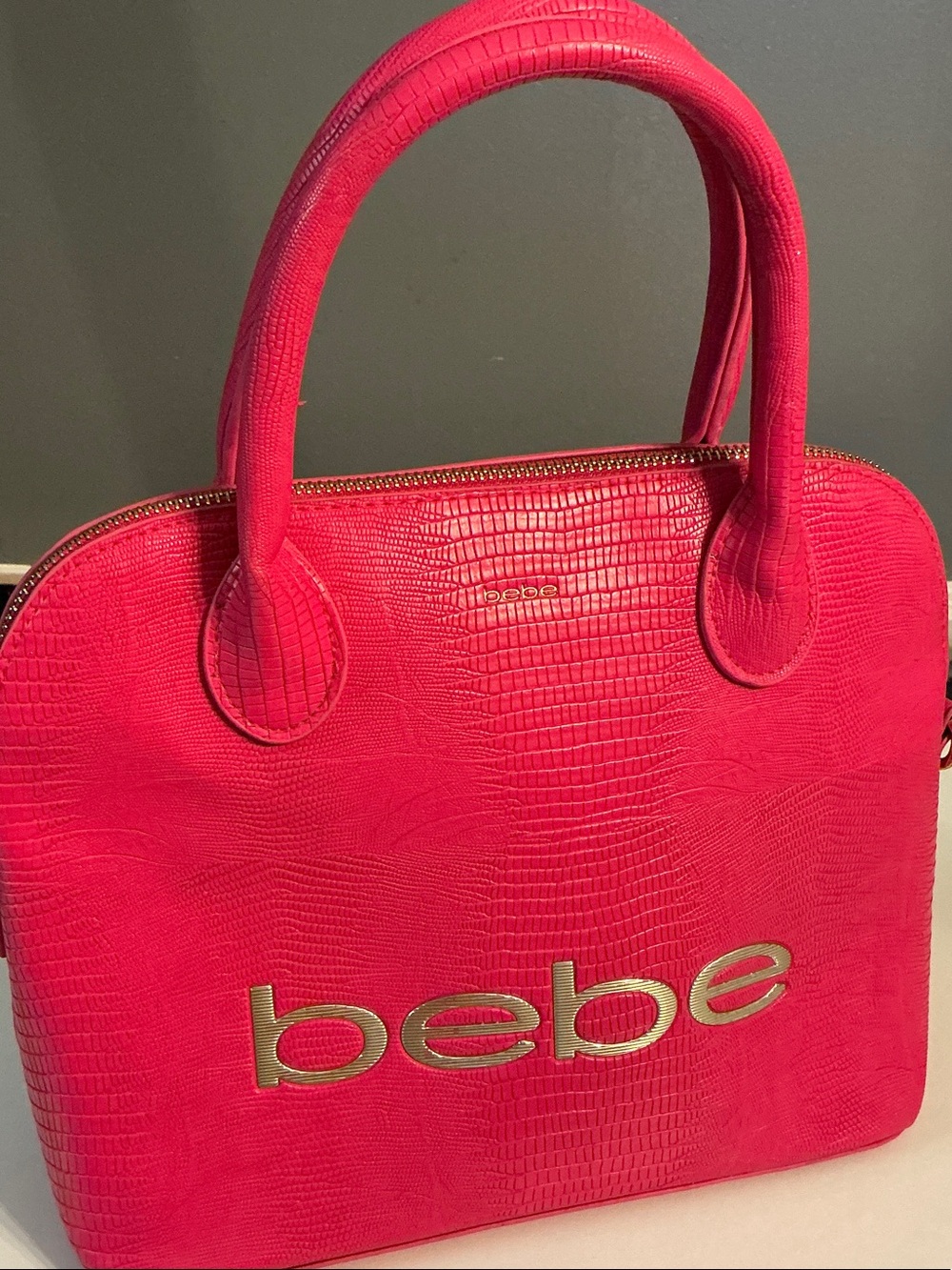 Bebe Vibrant Pink Satchel with Gold Logo